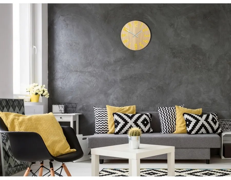 Zegar na ścianę nowoczesny drewniany z dużymi cyframi okrągły cichy loft