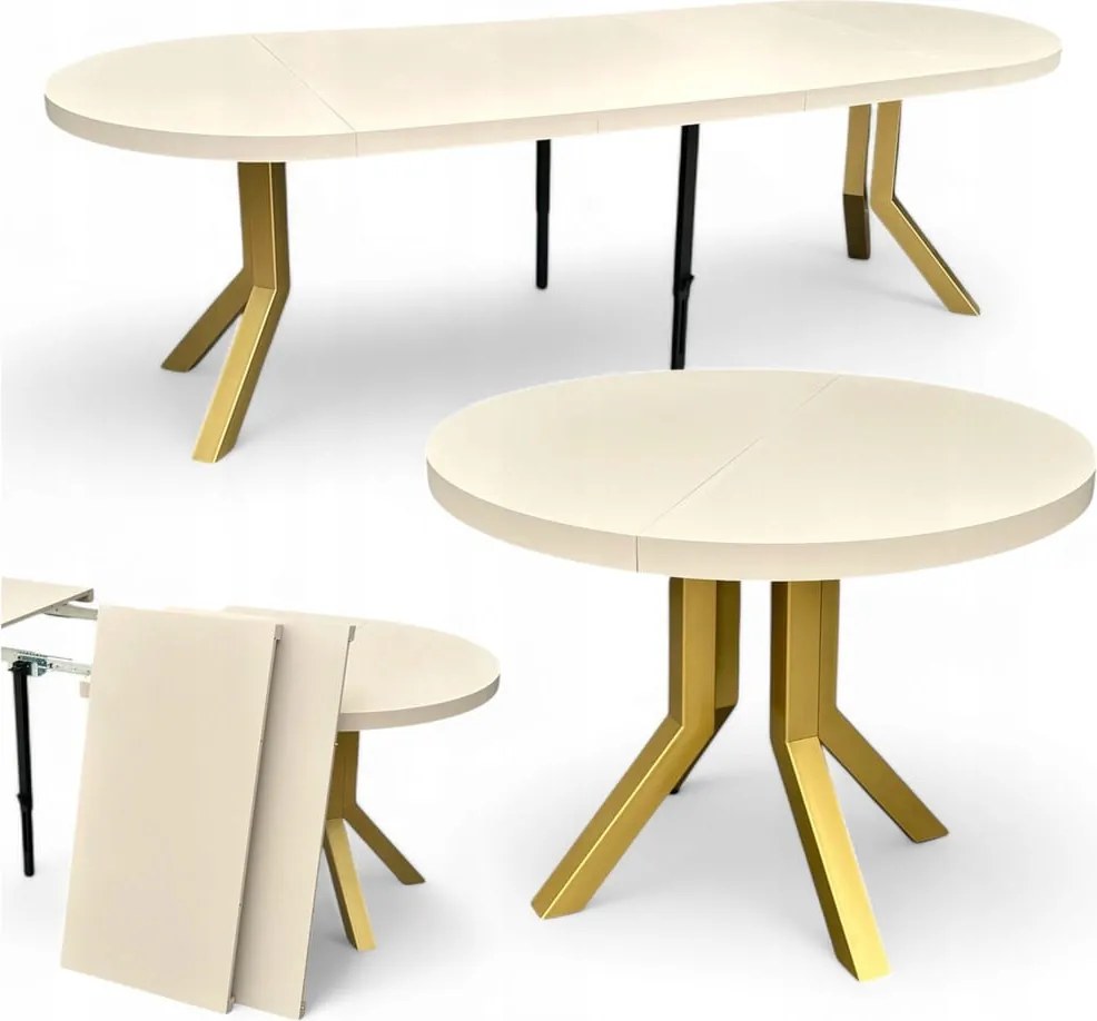Stół duży okrągły rozsuwany KASZMIR Ø100/300 cm NOGI ZŁOTE METAL X SLIM