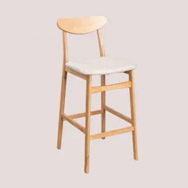 Zestaw 4 Wysokich Stołków Tapicerowanych Tkaniną I Drewnem Cloda Natural Wood - Linen Beige - Sklum