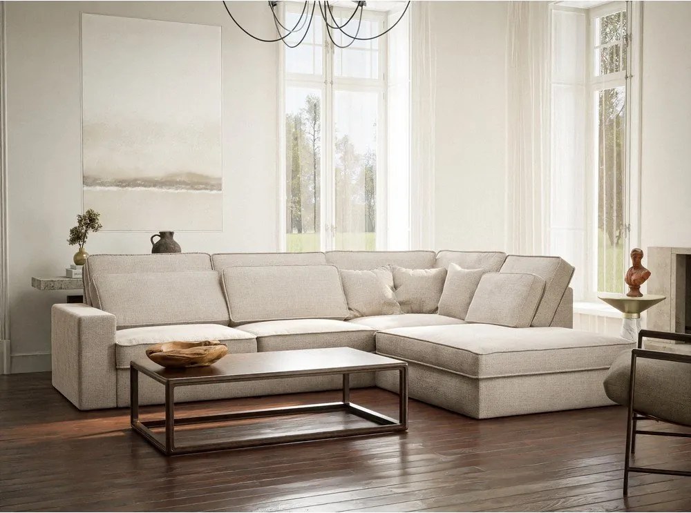 Kremowy narożnik z tkaniny szenilowej (prawostronny/w kształcie litery L) Kirou – Maison de Rêve