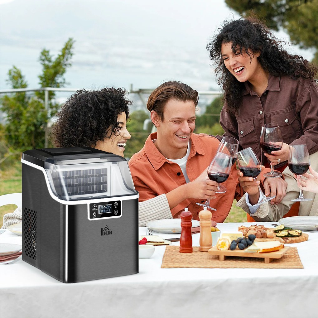 HOMCOM Maszyna do Lodu 20kg/24h Czarna 25,2x36x37,1cm | Aosom PL