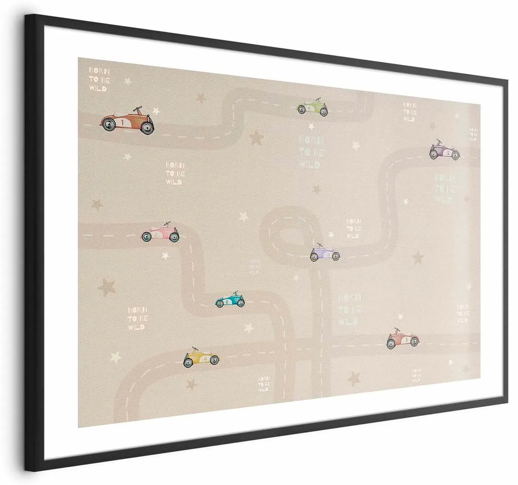 Plakat Wyścigowe autka 30x21 cm z ramą czarną z marginesem ARTGEIST B