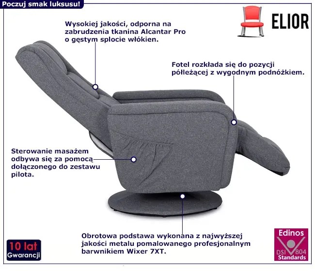 Ciemnoszary rozkładany fotel do masażu - Rara 3X