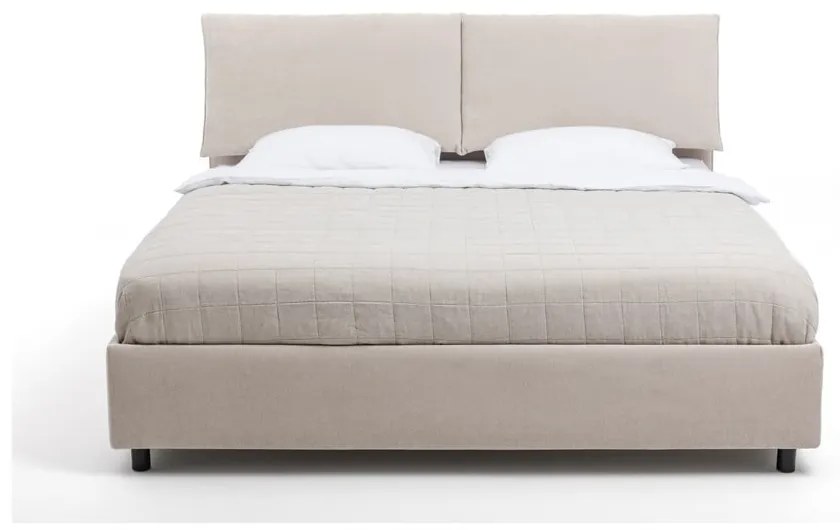 Beżowe tapicerowane łóżko podwójne z miejscem do przechowywania z materacem/kratką 180x200 cm Myra Pillow - Bonami Selection