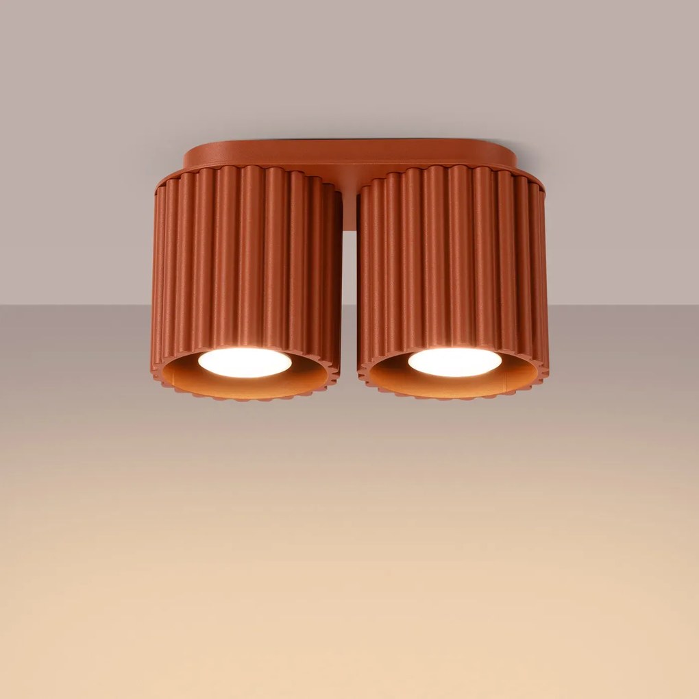 Plafon dwupunktowy AURA 2 ochra czerwona GU10 ryflowany SOLLUX LIGHTING
