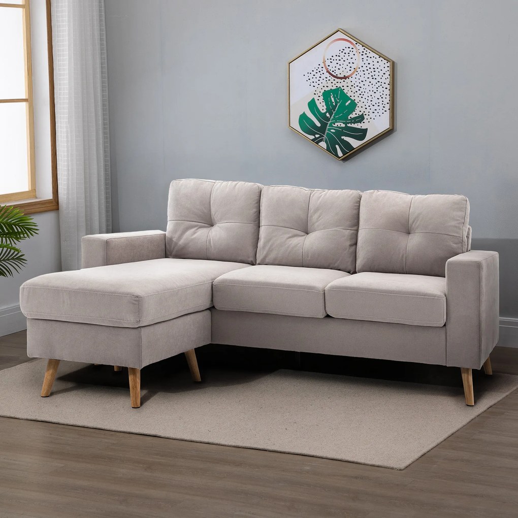 HOMCOM Sofa narożna 3-osobowa, w wyglądzie lnu, Chaiselongue odwracalne, 193x136x85 cm, Jasnoszary | Aosom PL