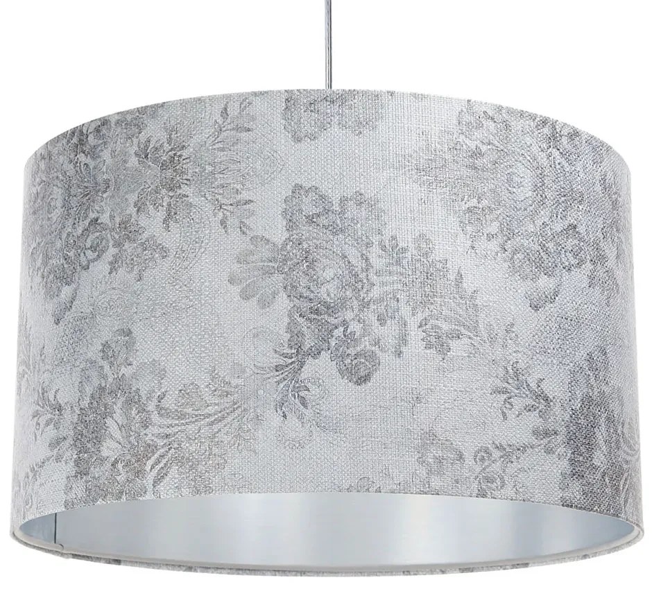 Srebrna lampa wisząca z nadrukiem na kloszu - S393 T7-F60