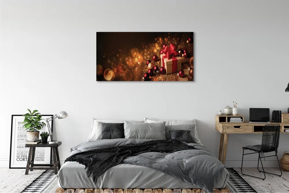 Fotoobraz na płótnie Prezent, Bombki i Deski