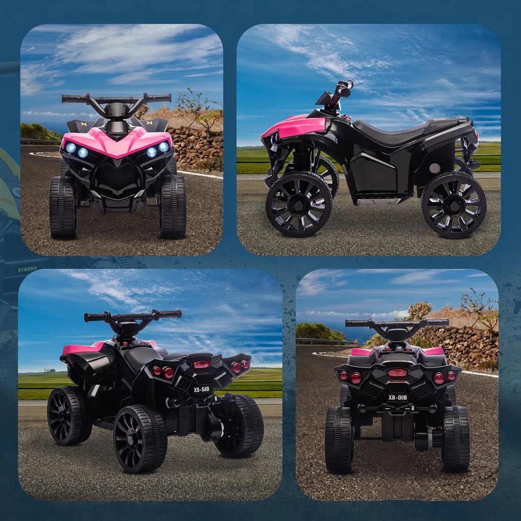 AIYAPLAY 6V quad dla dzieci, elektryczne ATV z muzyką i LED-reflektorami, dla 37-72 Monate, 70 x 42 x 45 cm, różowy | Aosom PL
