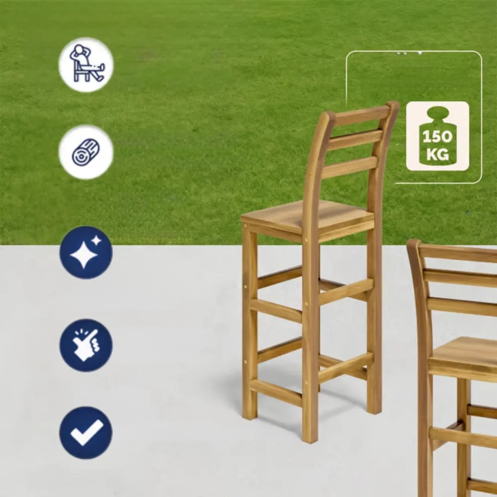 Casaria Krzesła barowe OSLO z oparciem, 2 szt., 40x36x110cm, naturalny brąz