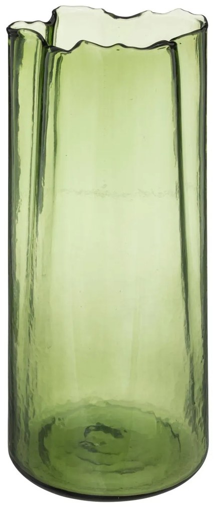 Wazon na kwiaty z zielonego szkła, nieregularna forma, 32 cm
