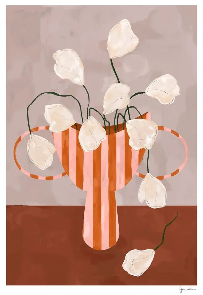 Plakat 30x40 cm White Flowers in Striped Vase – Frankie Penwill – The Poster Club