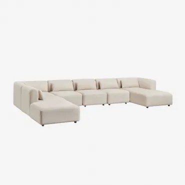 Sofa Modułowy Z Prawym Szezlongiem, 6-częściowy Z Pufą Fogler Sztruks Beż Lniany - Sklum