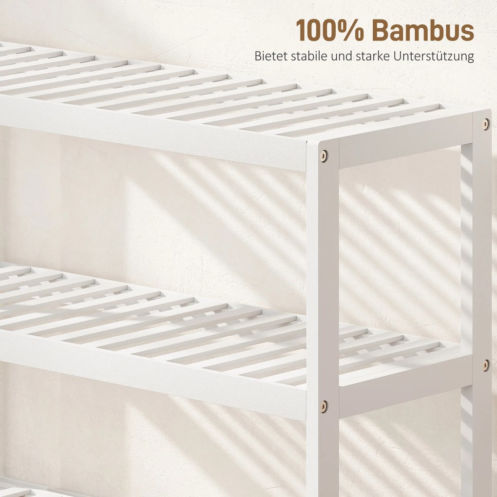 HOMCOM 3-poziomowy regał bambusowy, regał na buty, regał do przechowywania, lakierowane wykończenie, Biały
