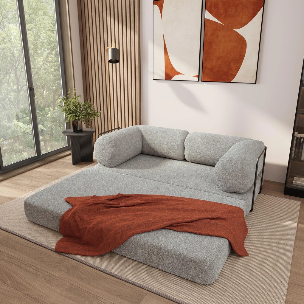 Masseno Sofa piankowa EIREN z funkcją spania, Kanapa z pianki do salonu, Bezmontażowa, Tkanina bucle – Jasnoszary QUELLE 83