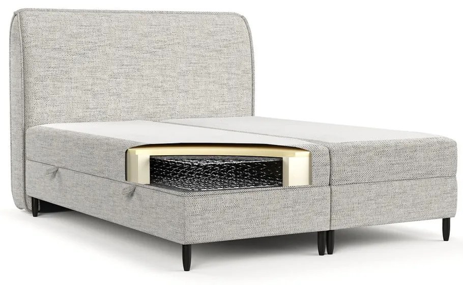 Jasnoszare łóżko boxspring ze schowkiem 200x200 cm Melba – Maison de Rêve