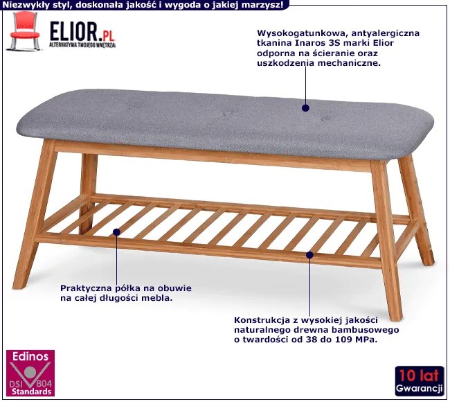 Drewniana ławka z półką siedzisko na buty 100 cm N1-K40