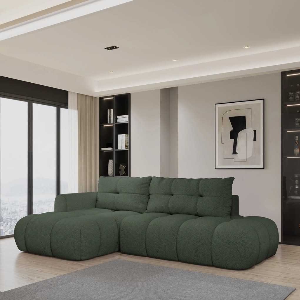 Masseno Narożnik FLUMA z funkcją spania i pojemnikiem na pościel Narozniki L, Rozkładana sofa - Zielony, QUELLE 37