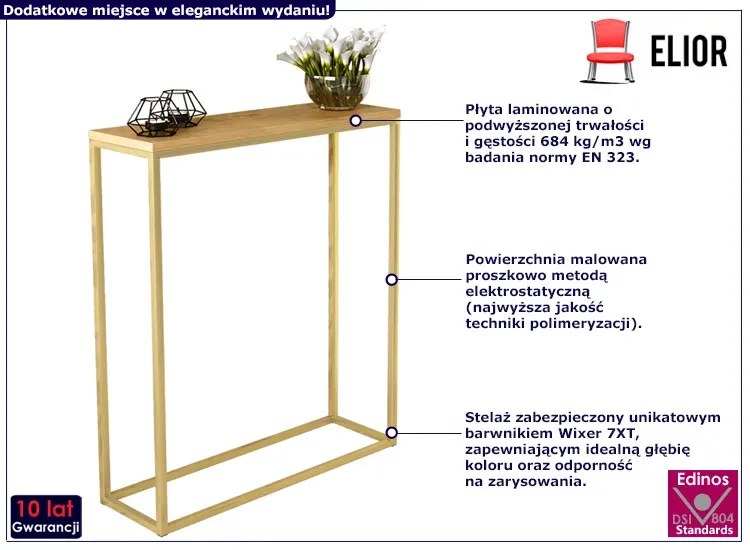 Konsola z metalowym stelażem złoty + dąb lancelot N6-N69