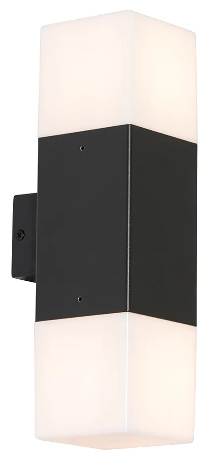 Lampa ścienna zewnętrzna czarna z opalem 2-światła IP44 - Denmark