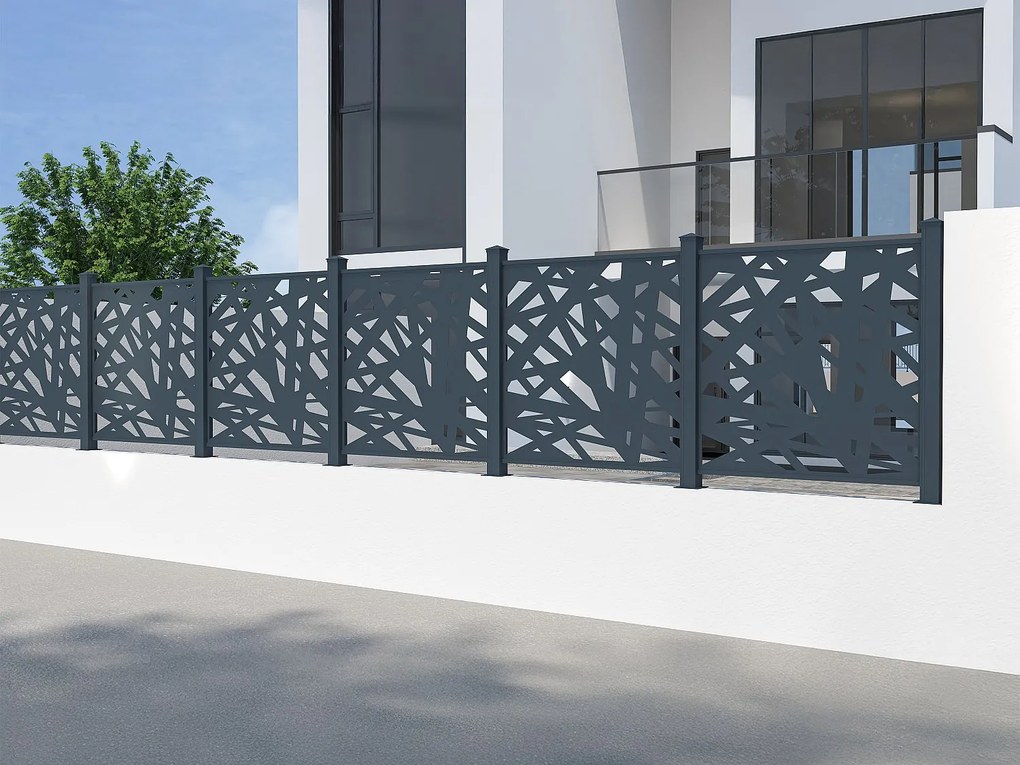 Ogrodzenie panelowe aluminiowe z geometrycznym wzorem laserowo wycinanym - Zestaw rozszerzający - W114 x S110 cm - Antracyt - NATAFO