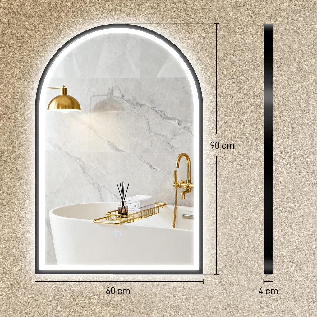 HOMCOM Lustro łazienkowe LED 60 x 90 cm z podświetleniem, przednie i tylne, funkcja pamięci, przycisk dotykowy, czarne | Aosom PL