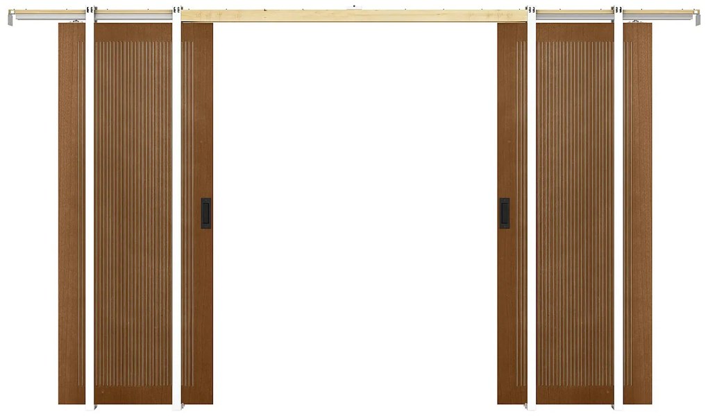 Drzwi przesuwne podwójne chowane w ścianie z MDF i drewna naturalny ciemny - 2 x wys. 205 x szer. 63 cm - SANDORA