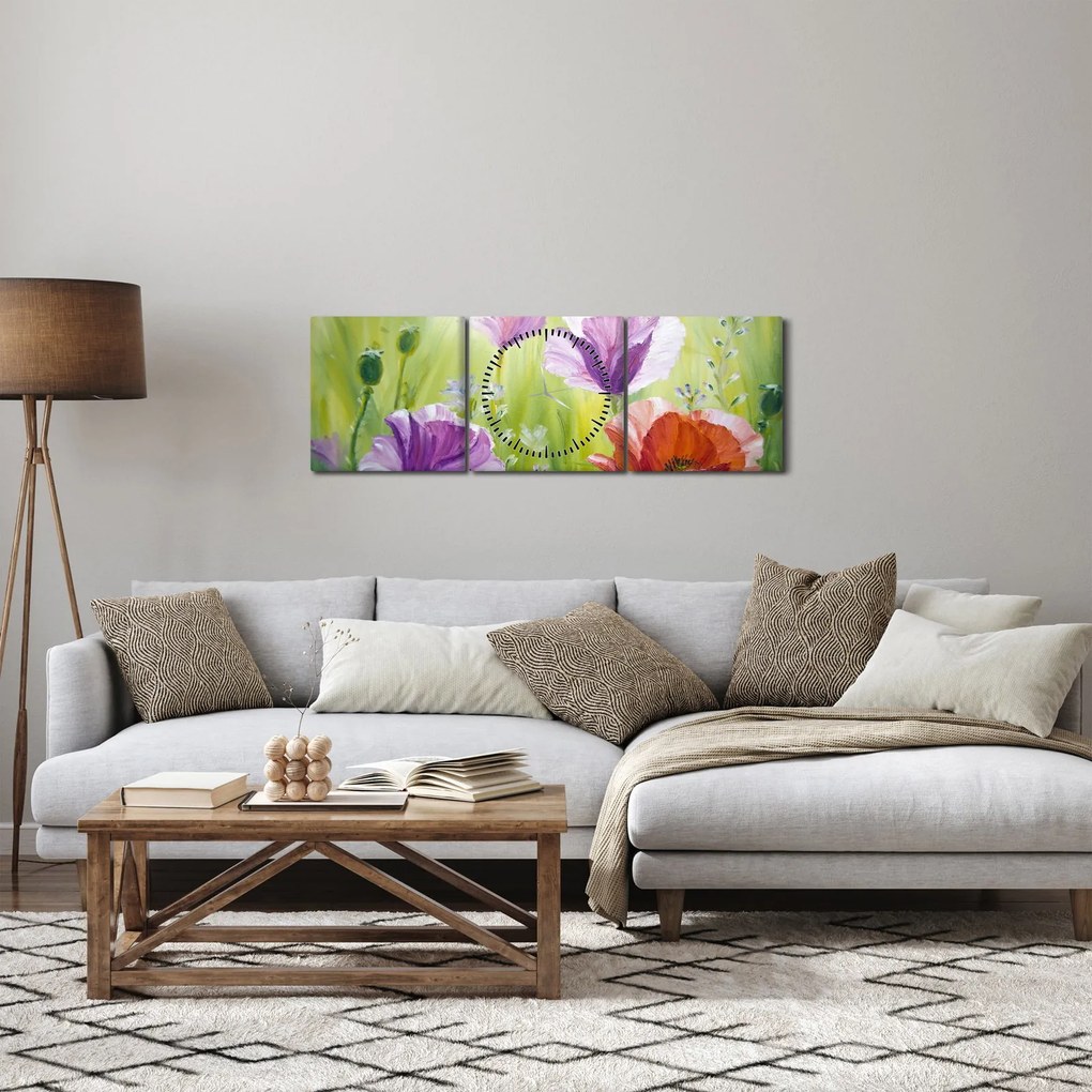 Obraz - Maki (z zegarem) (90x30 cm)