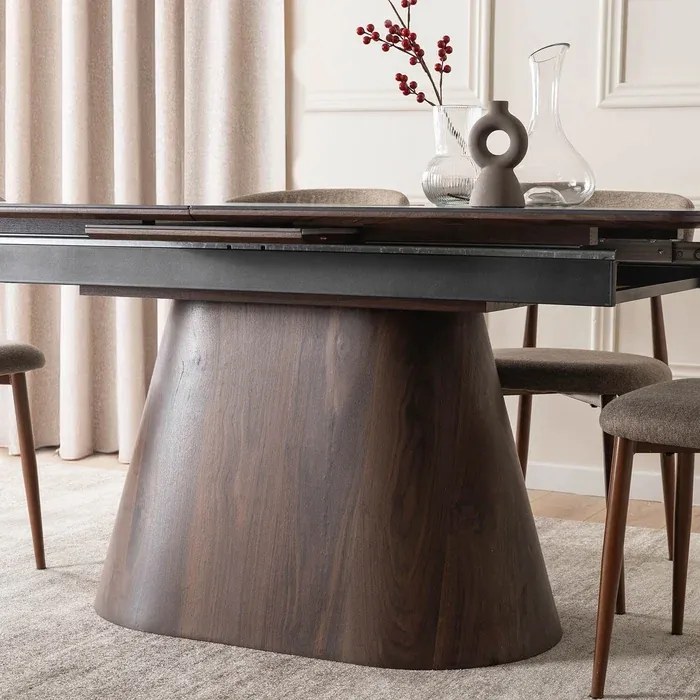 Stół Rozkładany Prostokątny LIZBONA 160-200 cm Ceramiczny Czarny/Orzech do Jadalni Loft
