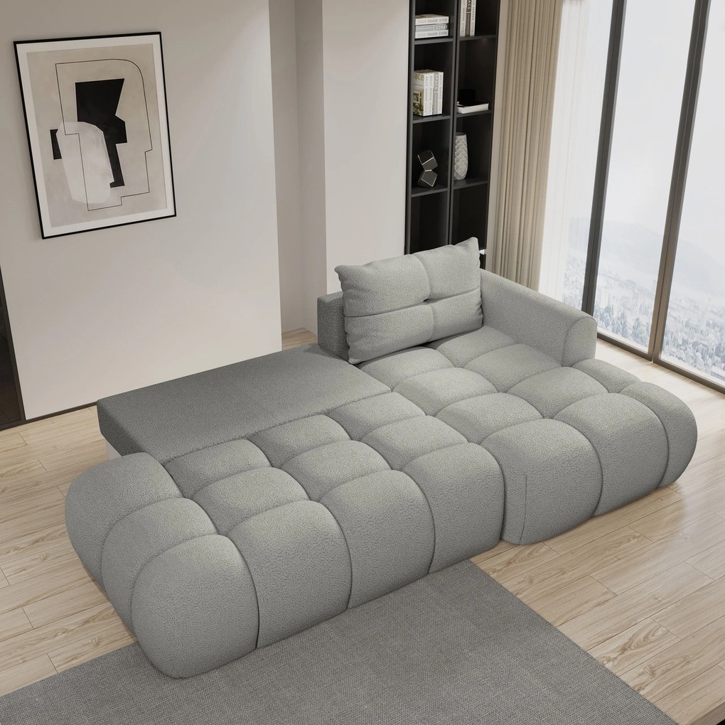Masseno Narożnik FLUMA z funkcją spania i pojemnikiem na pościel Narozniki L, Rozkładana sofa - Jasnoszary, QUELLE 83