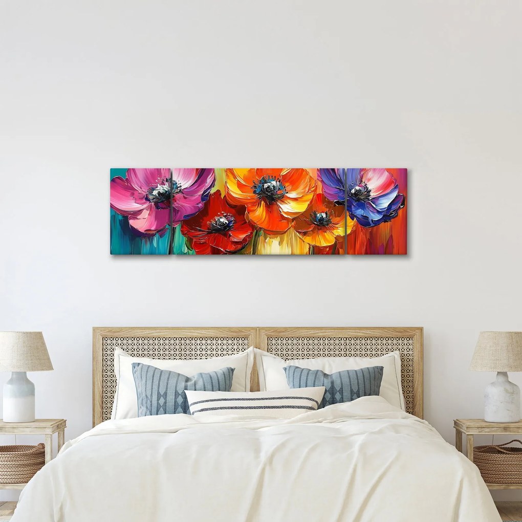 Obraz - Pięć kolorowych kwiatów (170x50 cm)