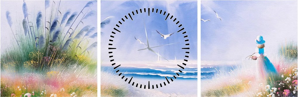 Obraz - Romantyczna plaża, obraz olejny (z zegarem) (90x30 cm)