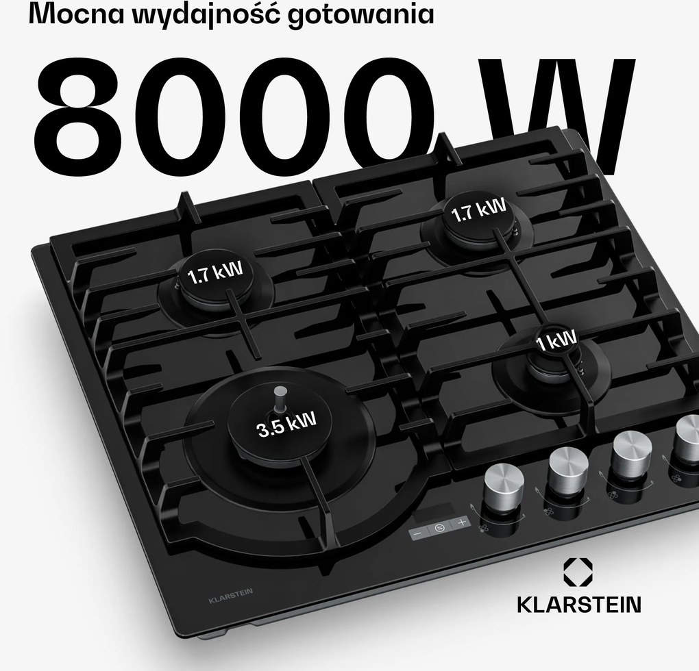 Klarstein Ignito Timer 60cm Płyta gazowa 4 palniki Czarny