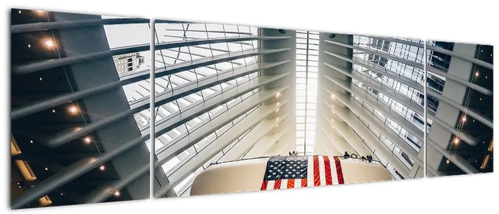 Obraz budynku z flagą USA (170x50 cm)