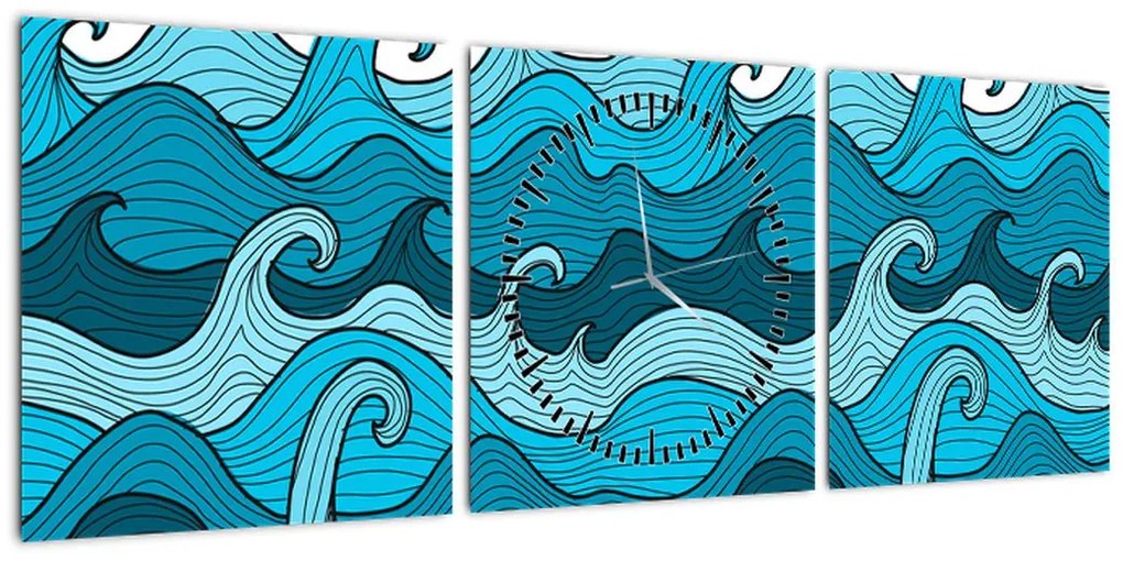 Obraz - Abstrakcja, morze (z zegarem) (90x30 cm)