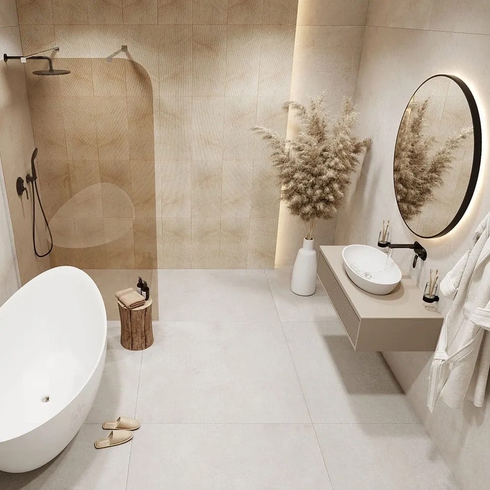 Umywalka nablatowa owalna z konglomeratu biała błyszcząca bez otworu na baterię 60 x 35 cm RONA white Glow