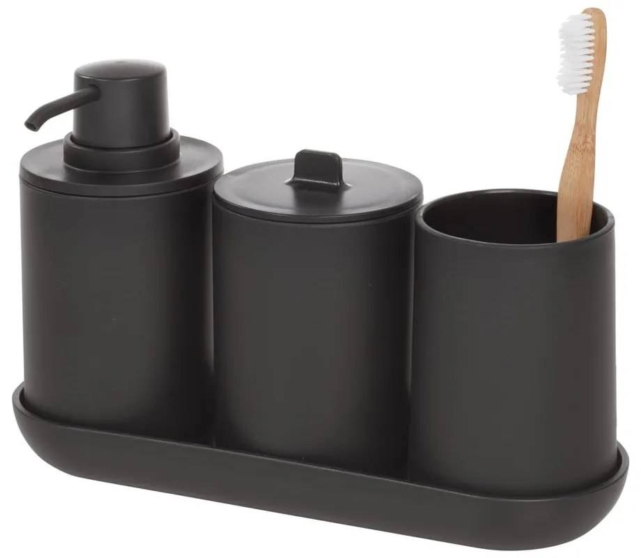 Czarny zestaw dozownika do mydła i 2 pojemników iDesign Cade, 355 ml