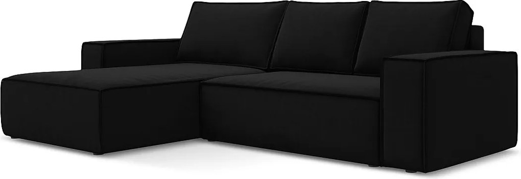 Narożnik lewostronny z funkcją spania - z tkaniny welwetowej - czarny - KIMO