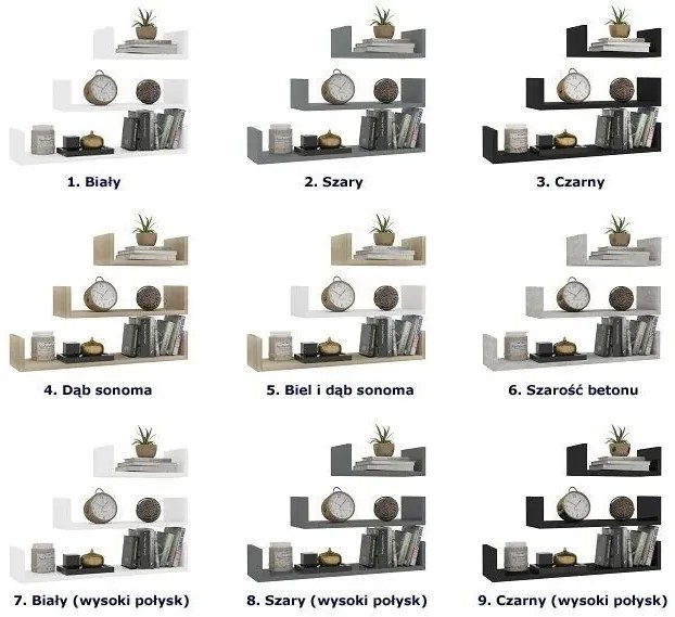 Zestaw białych półek ściennych z połyskiem Tida 6X