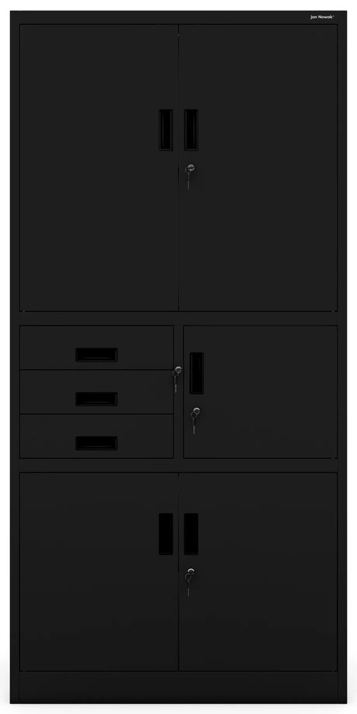 Biurowa szafa metalowa z sejfem na akta i dokumenty FILIP II, 900 x 1850 x 400 mm, czarna