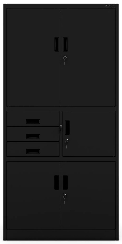 Szafa biurowa metalowa z sejfem i szufladami czarna, 900x1850x400 mm: FILIP II