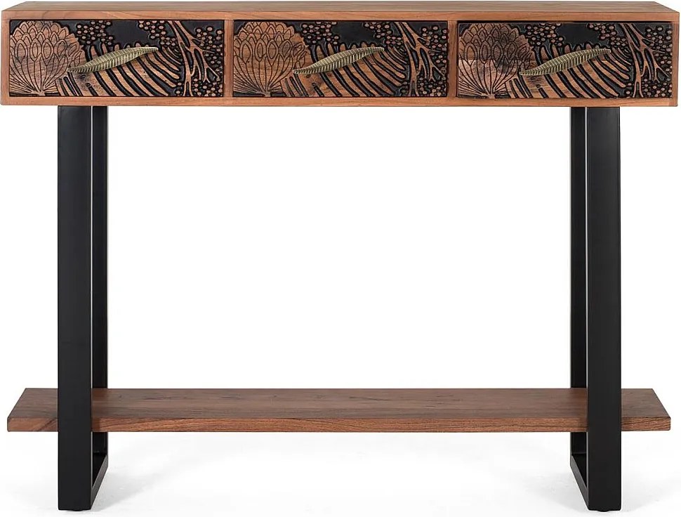 Konsola z drewna akacjowego barwionego na kolor naturalny i metalu