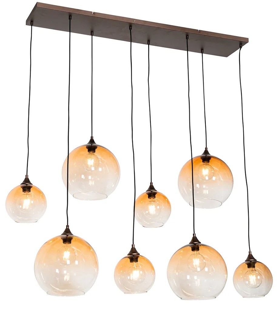 Inteligentna lampa wisząca ciemny brąz z bursztynowym szkłem 8-punktowa z 8 Wifi G95 - Sandra ArtDeco Oswietlenie wewnetrzne