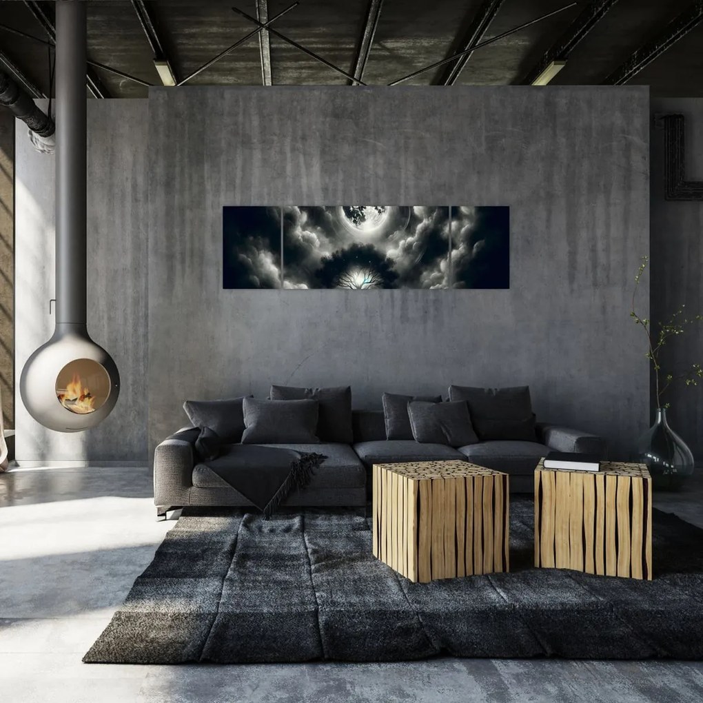 Obraz – Czarno-białe drzewo w pełni księżyca (170x50 cm)