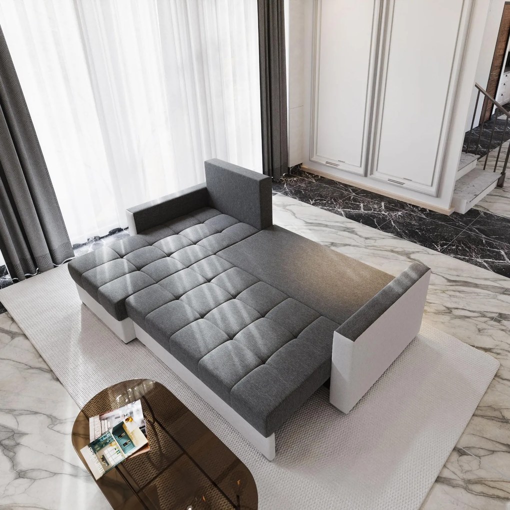 Masseno Narożnik KOS PIK z funkcją spania i pojemnikiem na pościel, Rozkładana sofa - Brązowy, SAWANA 16 + MADRYT 9100