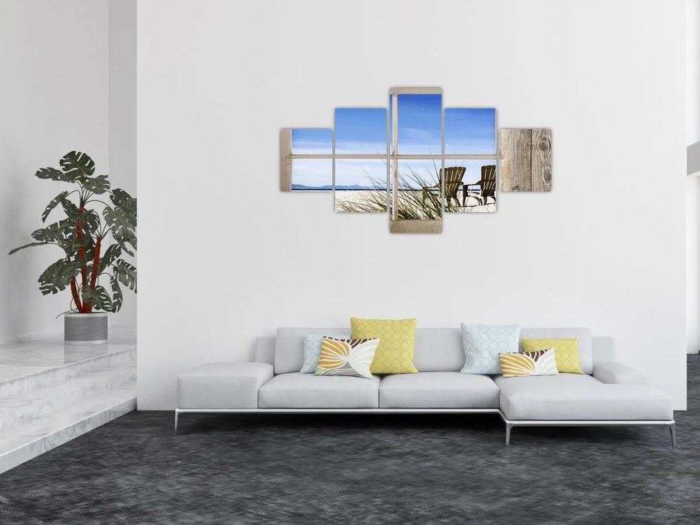 Obraz - Okno z widokiem na plażę (125x70 cm)