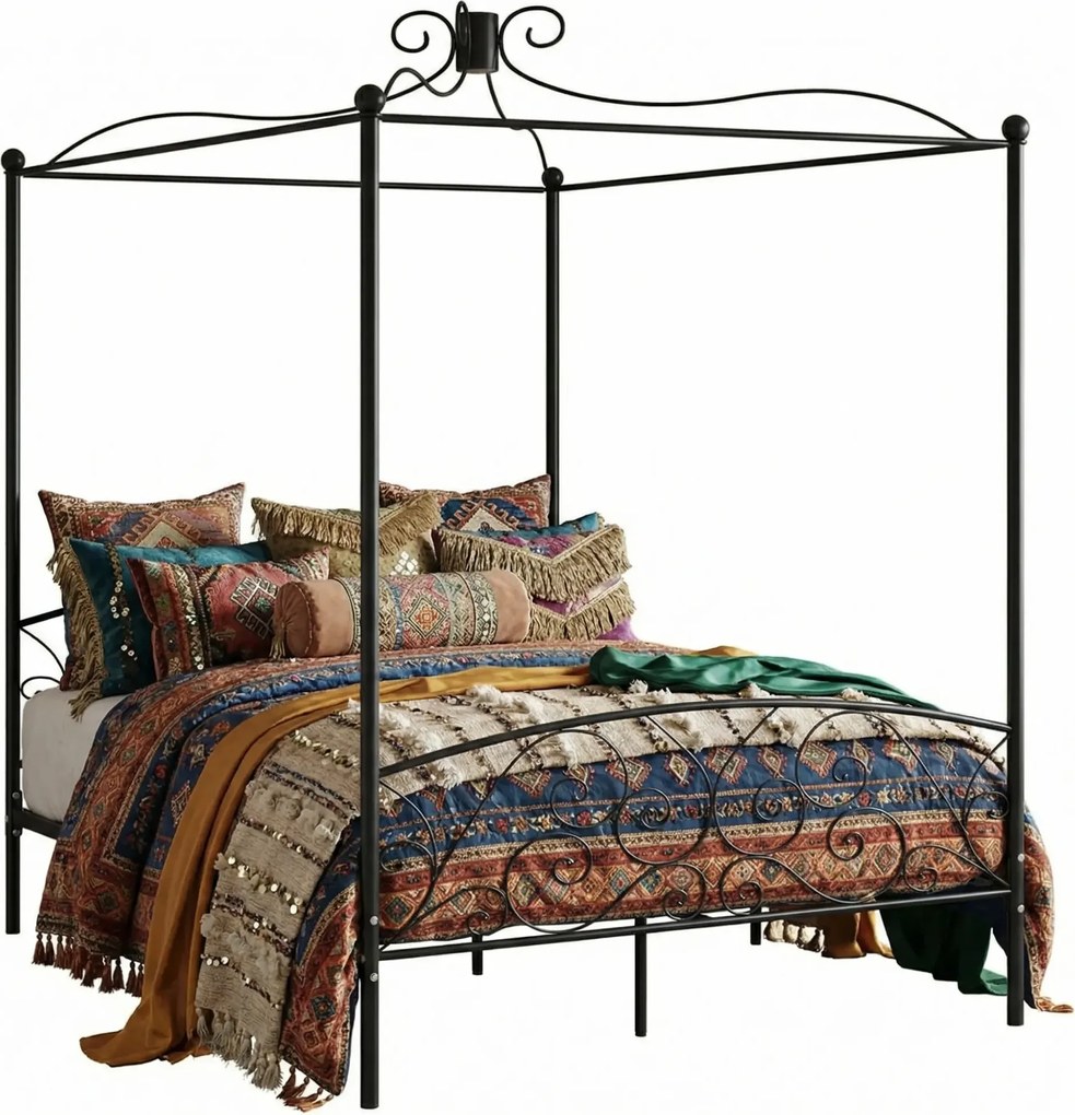 Czarne podwójne łóżko z baldachimem 180x200 cm Z9-K15