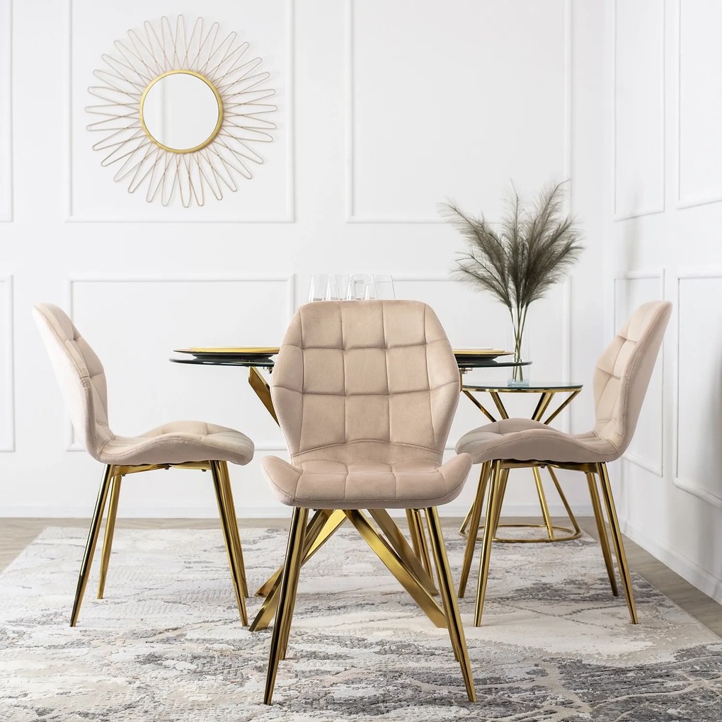 Krzesło Tapicerowane do Jadalni LUCKY Kremowe Welurowe Nowoczesne Glamour