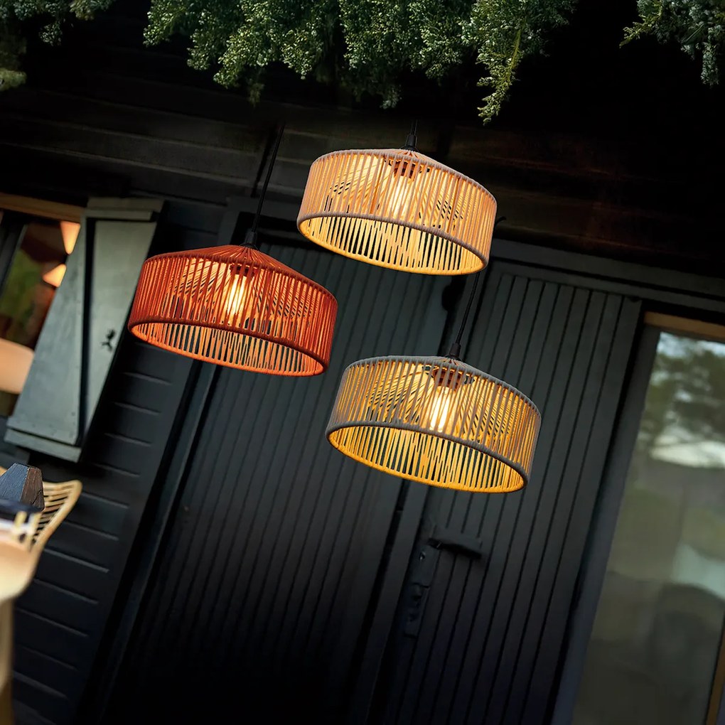 Zewnetrzna Boho lampa wisząca z terakoty i liny IP44 - CalabardinaBoho Oswietlenie zewnetrzne