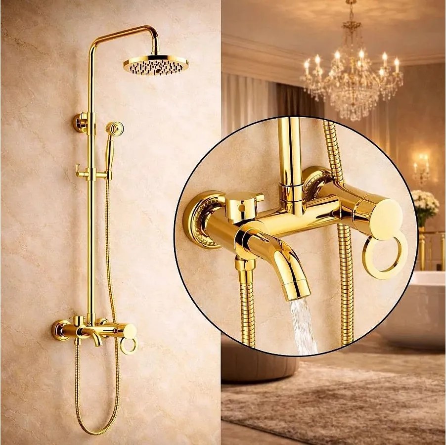 Kolumna Prysznicowa i Wanna City Gold 3 Funkcje - Elegancki Design, Regulowana Wysokość, Mikser Mosiężny, Głowica ze Stali Nierdzewnej